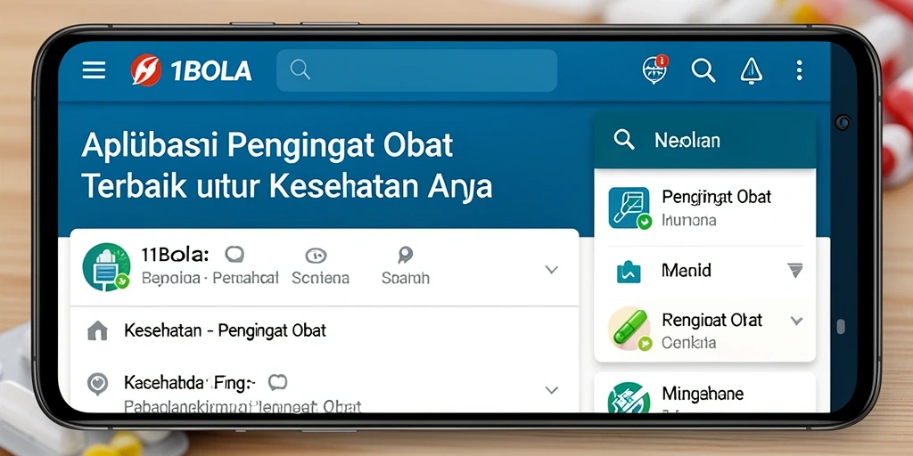 Tampilan antarmuka 11BOLA untuk pengingat obat yang praktis dan informatif.