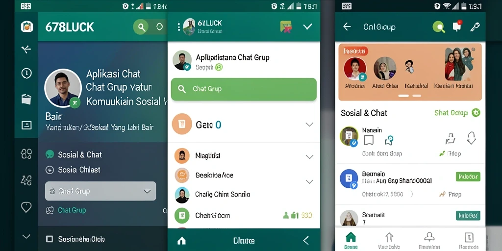Antarmuka 678LUCK dengan fitur Chat Grup yang menarik.