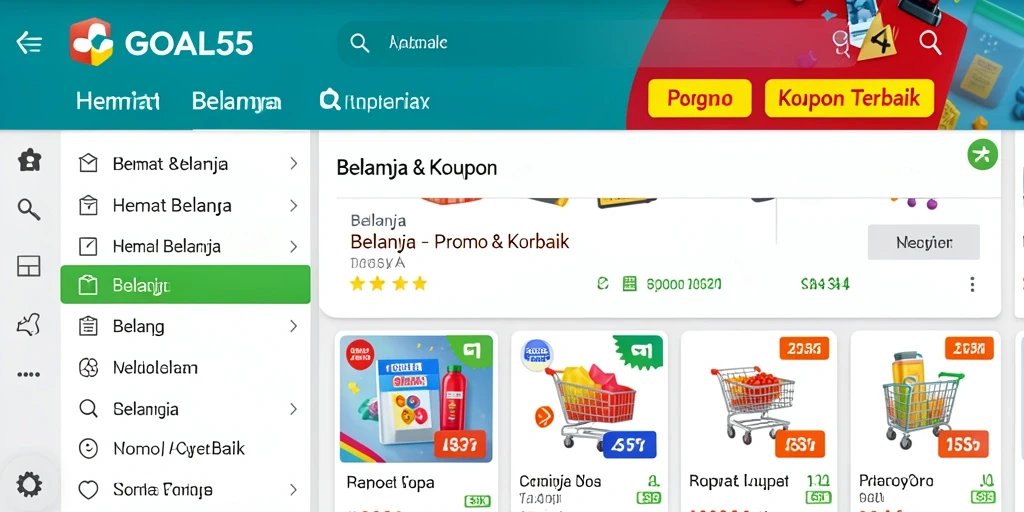 Tampilan antarmuka GOAL55 dengan berbagai promo menarik.