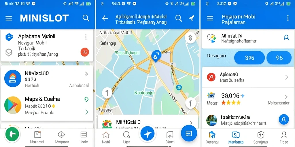 Screenshot antarmuka <strong>MINISLOT</strong> menampilkan fitur navigasi mobil yang lengkap.