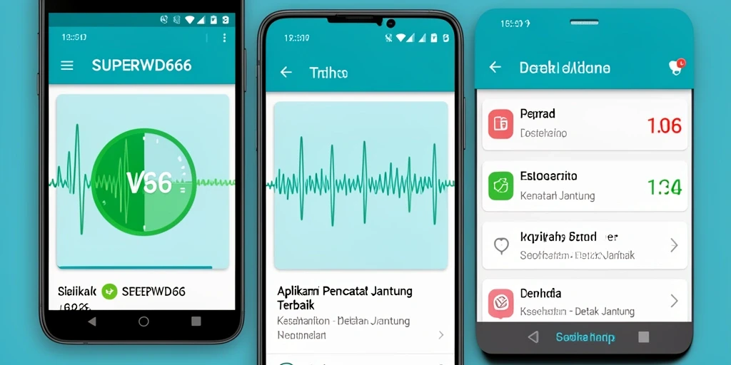 Tampilan antarmuka aplikasi SUPERWD666 untuk pemantauan detak jantung.
